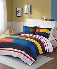Intelligent Design Morris Stripe Printed 3 Piece Quilt Set, Full/Queen