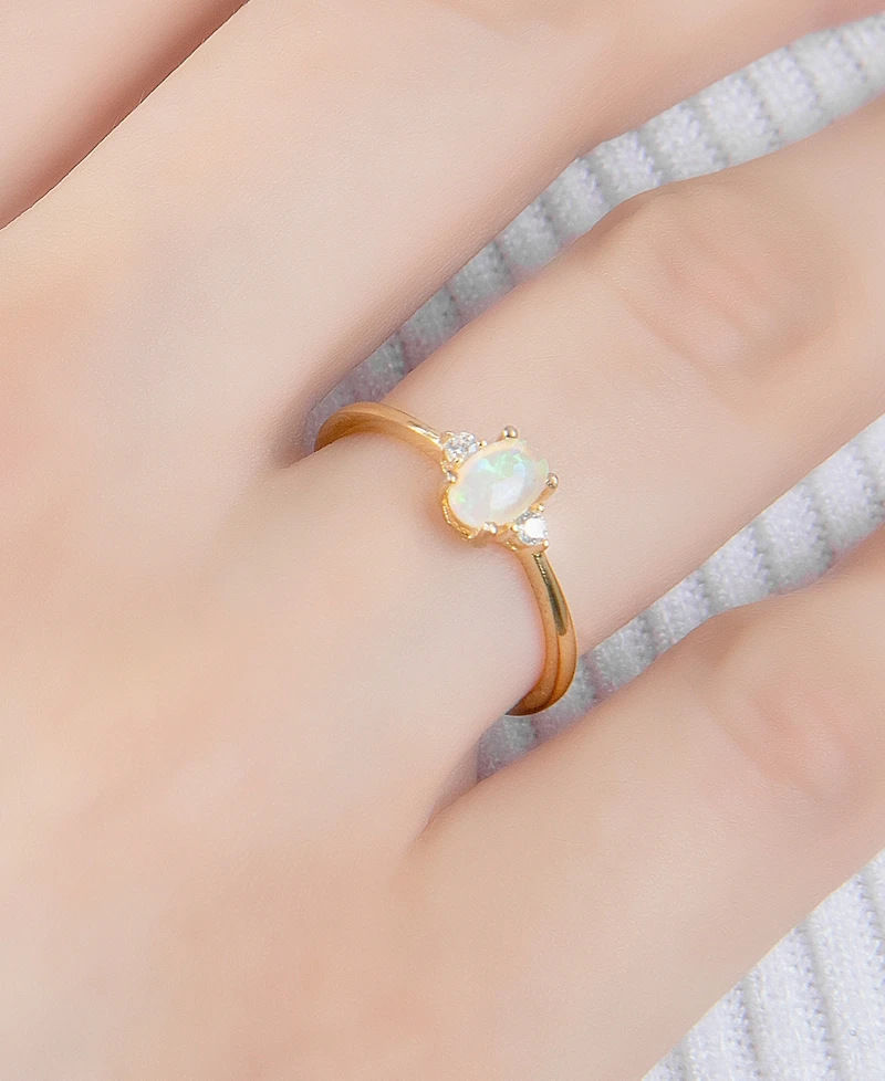 Simulated Opal (4x6mm) & Cubic Zirconia Ring 18k Gold-Plated Sterling Silver, Created for Macy's