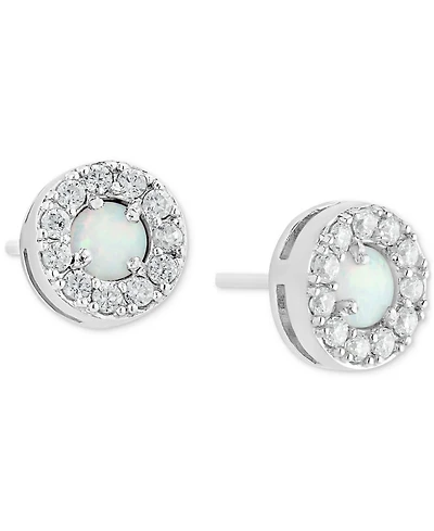 Simulated Opal & Cubic Zirconia Halo Stud Earrings (4MM) in Sterling Silver, Created for Macy's