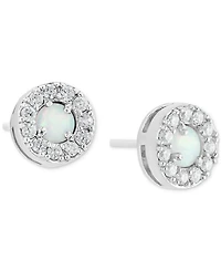 Simulated Opal & Cubic Zirconia Halo Stud Earrings (4MM) in Sterling Silver, Created for Macy's