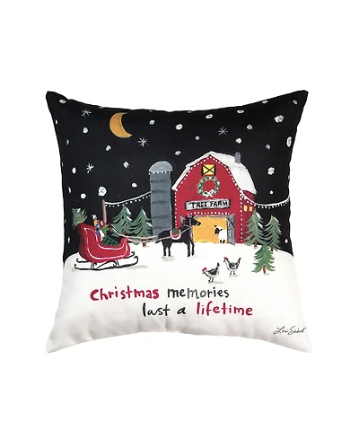 C&F Home 18" X 18" "Christmas Memories Last a Lifetime" Sentiment Red Barn Christmas Scene Indoor/Outdoor Decoration Christmas Throw Pillow