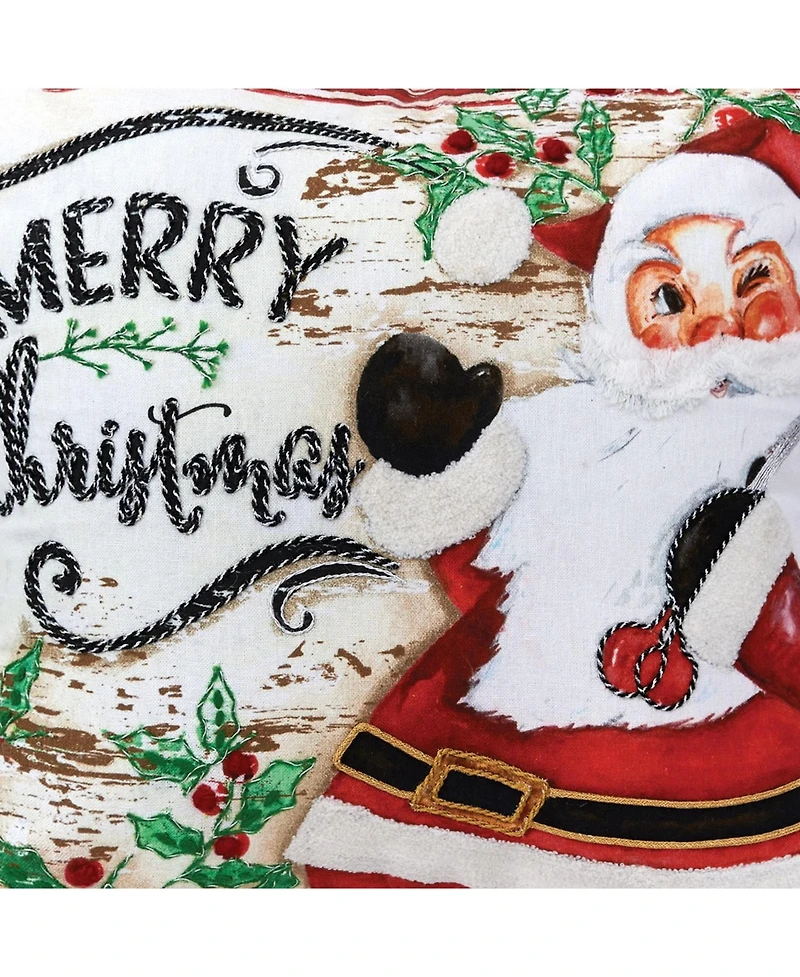 Merry Christmas Santa 18" x 18" Printed and Embroidered Throw Pillow