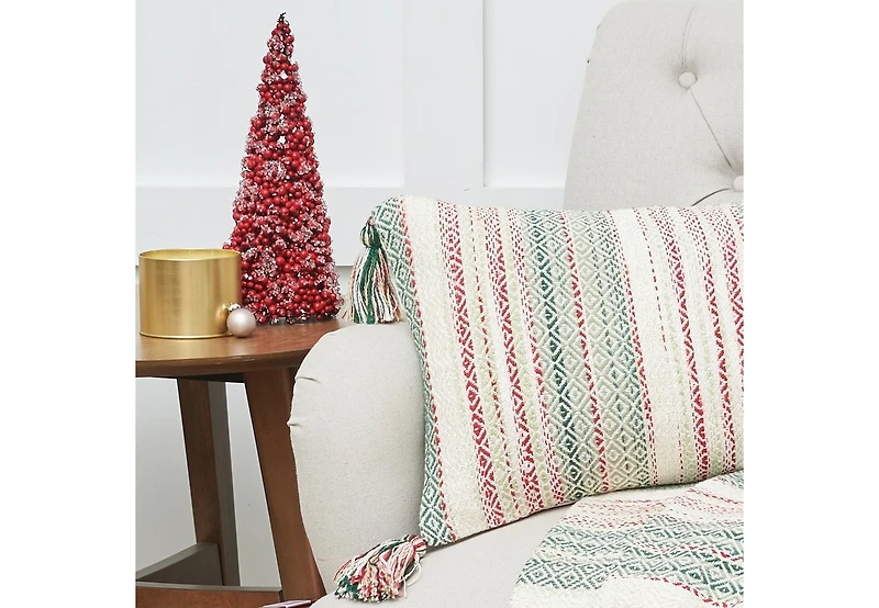 Cozy Nordic Christmas Red and Green 14" x 22" Throw Pillow