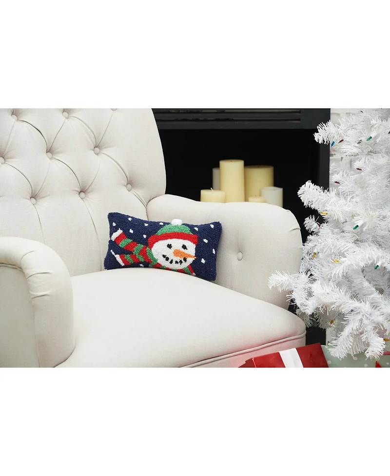 Winter Snowman Hooked Throw Pillow