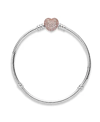 Pandora Moments Cubic Zirconia Pave Heart Clasp Snake Chain Bracelet