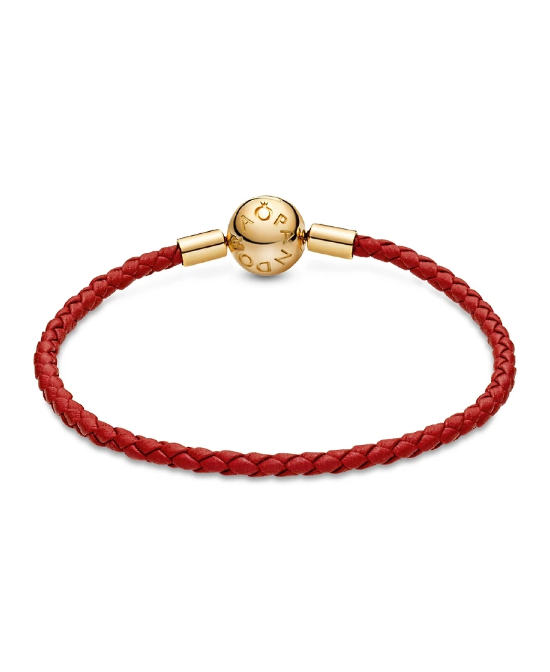 Pandora Moments 14K Gold-Plated Red Woven Leather Bracelet