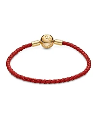 Pandora Moments 14K Gold-Plated Red Woven Leather Bracelet