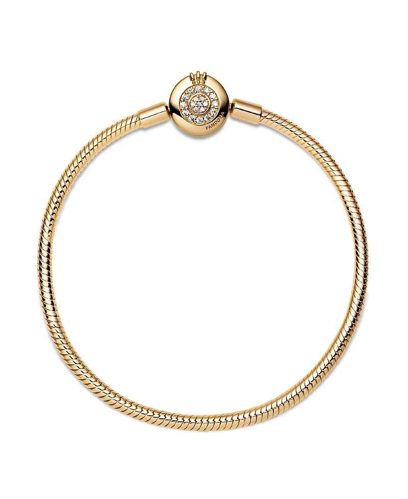 Pandora Moments Cubic Zirconia 14K Gold-Plated Sparkling Crown O Snake Chain Bracelet