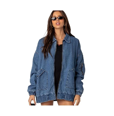 Edikted Women's Sophie oversized washed denim jacket