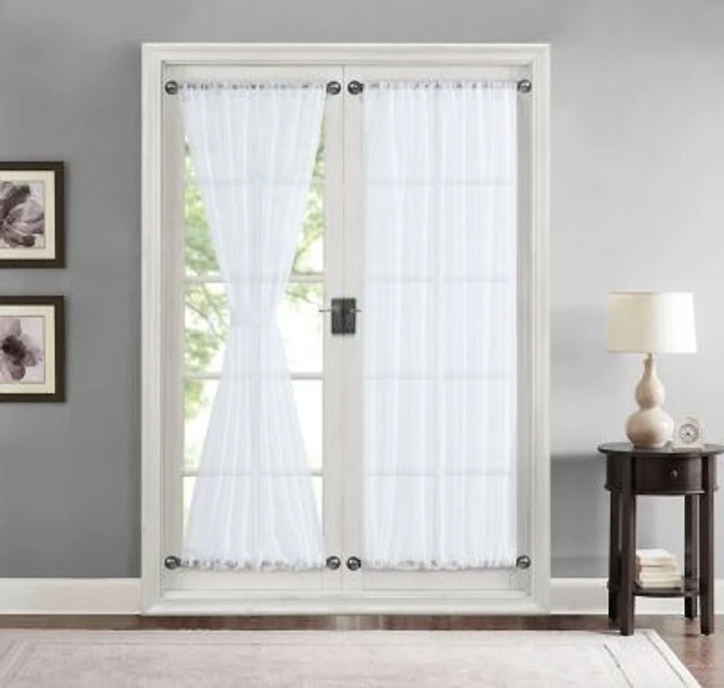 Hlc.me Sheer Voile French Door Patio Sidelight Window Treatment Curtain Panels with Tieback for Kitchen