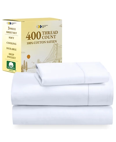 Soft Twin Cotton Sheet Set - 400 Thread Count 100% Sateen