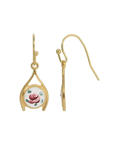 2028 Enamel Flower Wishbone Drop Earrings