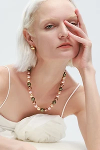Shell Pearl Necklace with Gem-Encrusted Carabiner Lock