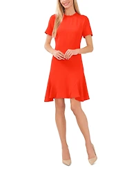 CeCe Women's Ruffle Neck Short Sleeve Godet A-Line Dress