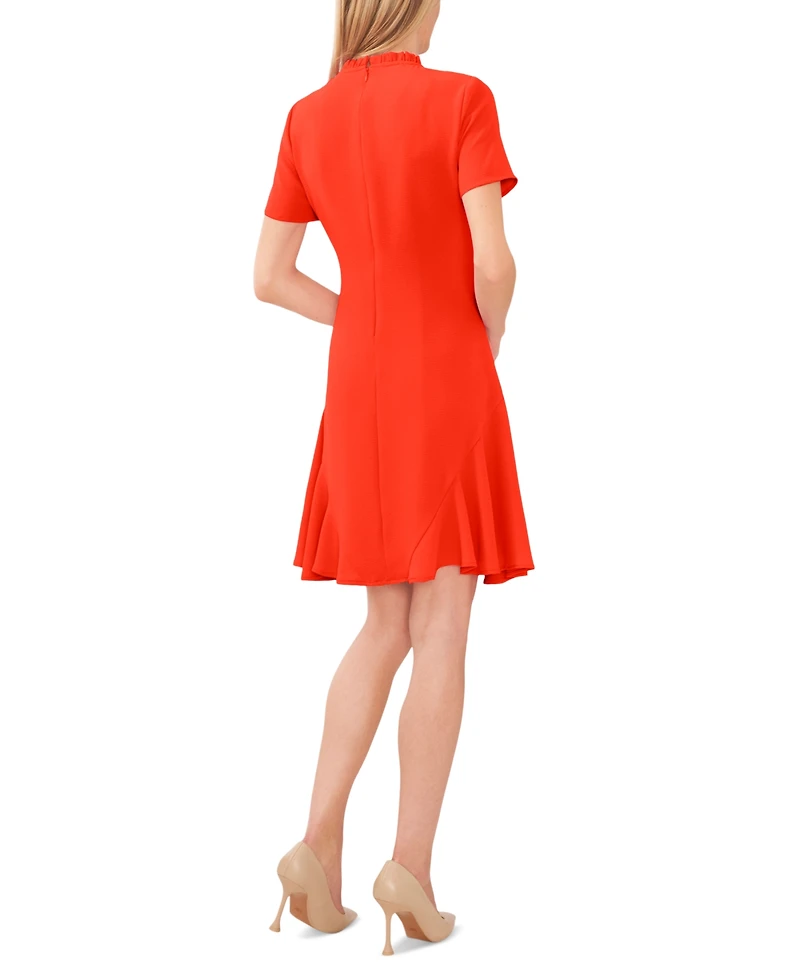 CeCe Women's Ruffle Neck Short Sleeve Godet A-Line Dress