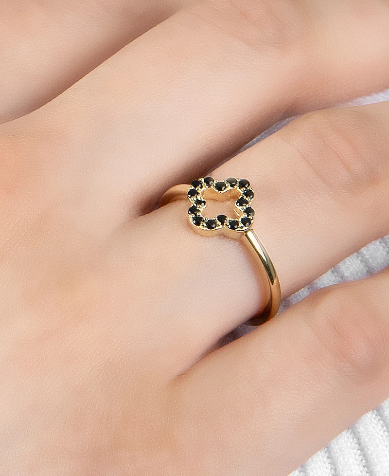 Black Spinel Open Clover Ring (1/6 ct. t.w.) 18k Gold-Plated Sterling Silver