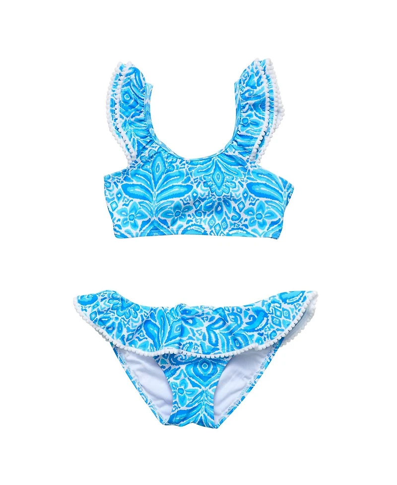 Toddler, Child Girl Santorini Blue Frill Crop Bikini