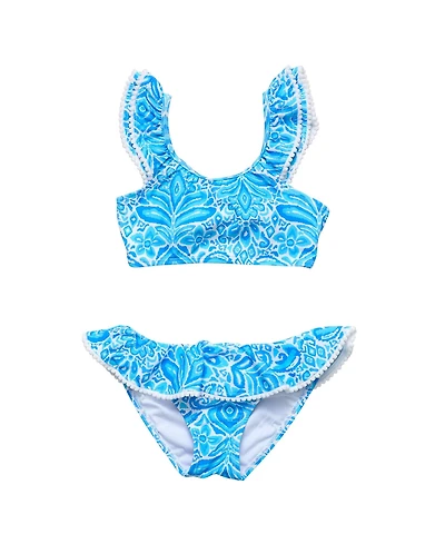 Toddler, Child Girl Santorini Blue Frill Crop Bikini