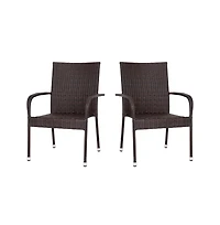 Sala Stacking All-Weather Wicker Wrapped Powder Coated Steel Patio Club Chairs For Indoor And Outdoor Use