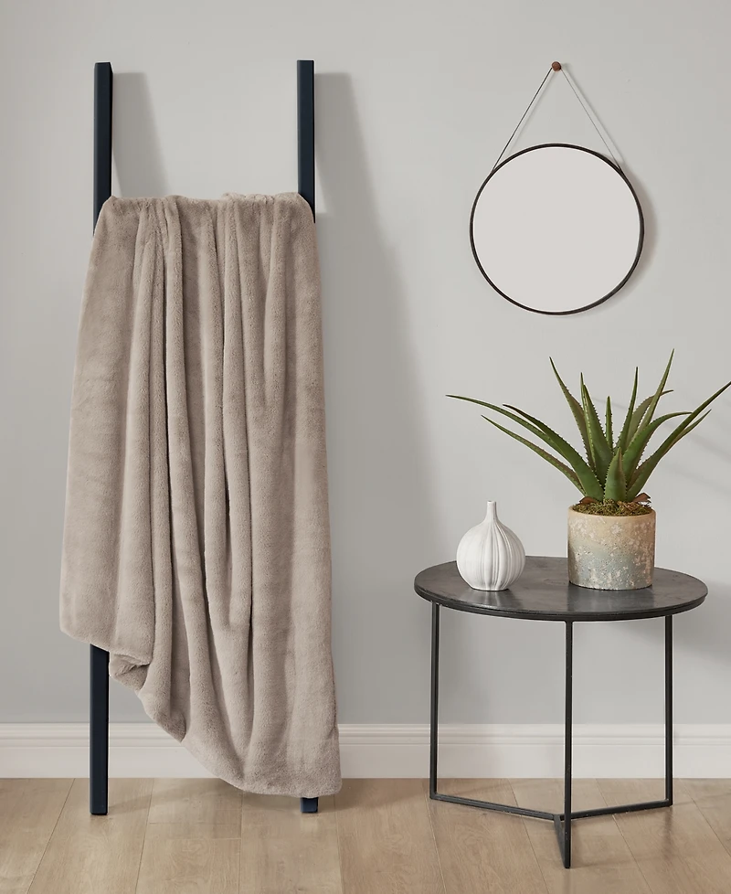 Lucky Brand Solid Mink Faux Fur Throw, 50" x 70"