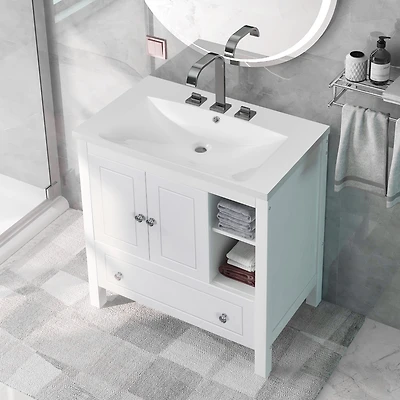 30" Bathroom Vanity Set with Solid Wood Frame & Ceramic Sink