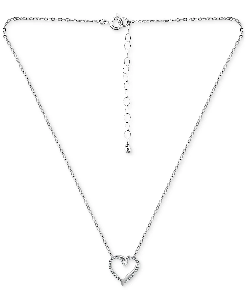 Giani Bernini Cubic Zirconia Open Heart Pendant Necklace in Sterling Silver, 16" + 2" extender, Created for Macy's