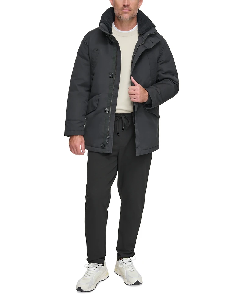 Marc New York Men's Wittstock Insulated Full-Zip Waxed Parka with Removable Fleece Trim