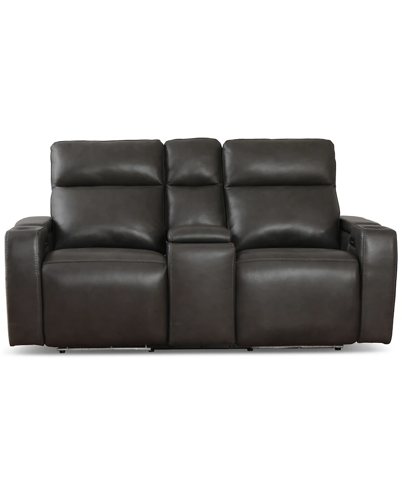 Greymel 74" Zero Gravity Leather Loveseat with Console and Power Headrests, Created for Macy's