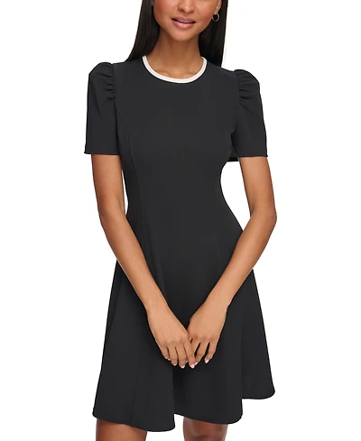 Karl Lagerfeld Paris Women's Scuba-Crepe Contrast-Trim A-Line Dress