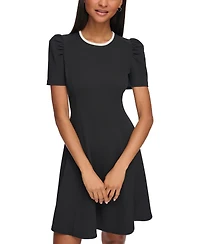 Karl Lagerfeld Paris Women's Scuba-Crepe Contrast-Trim A-Line Dress