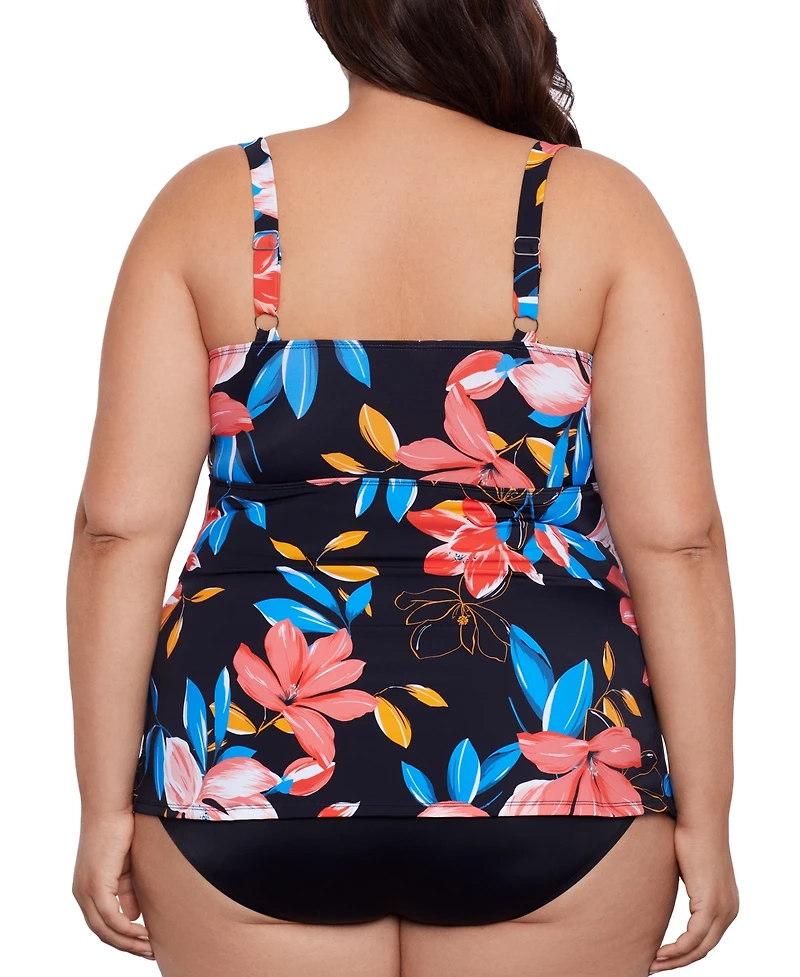 Swim Solutions Plus Size Tiered Floral-Print One Piece, Created for Macy's