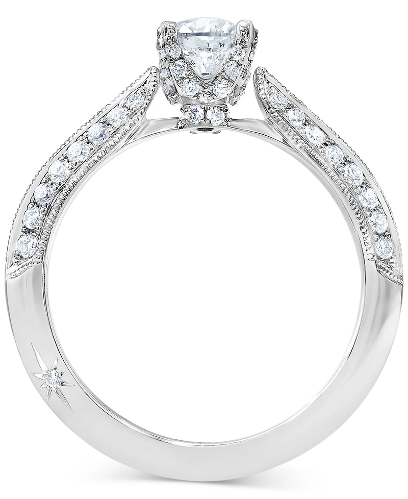 Diamond Knife Edge Milgrain Bead Engagement Ring (7/8 ct. t.w.) in 18k White Gold