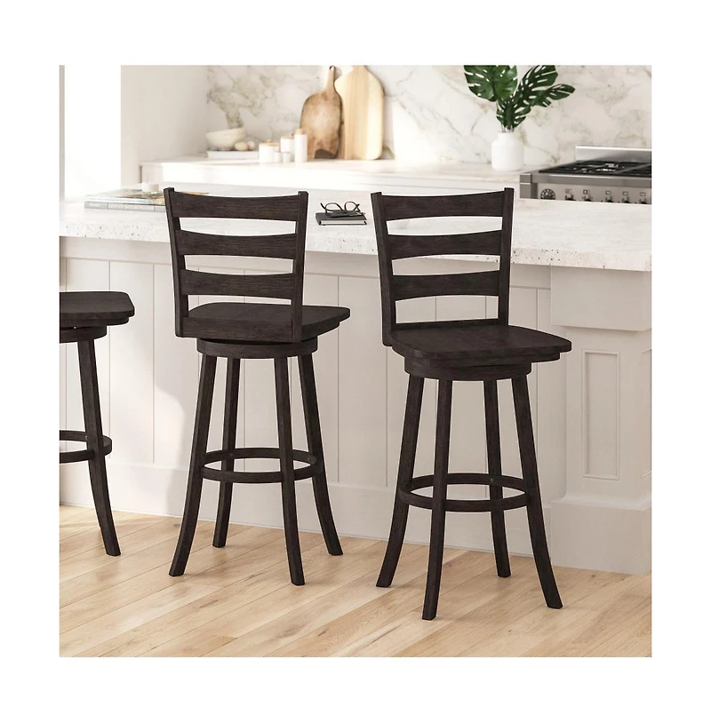 Therus Commercial Grade Classic Wooden Ladderback Swivel Stool With Solid Wood Seat And Footrest