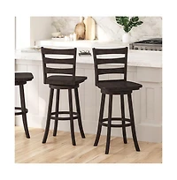 Therus Commercial Grade Classic Wooden Ladderback Swivel Stool With Solid Wood Seat And Footrest