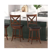 Sora Classic Wooden Crossback Swivel Counter Height Pub Stool With Upholstered Padded Seat And Integrated Footrest