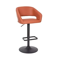 Shae Contemporary Upholstered Adjustable Height Barstool With Rounded, Cutout Mid-Back And Pedestal Base