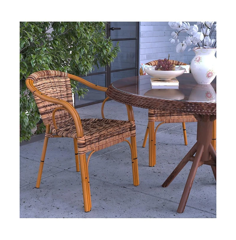 Esna Series Stacking Rattan Patio Chair With Bamboo Look Aluminum Frame And Integrated Arms