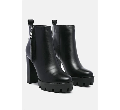 Mistress High Block Heeled Chunky Leather Boot Beige