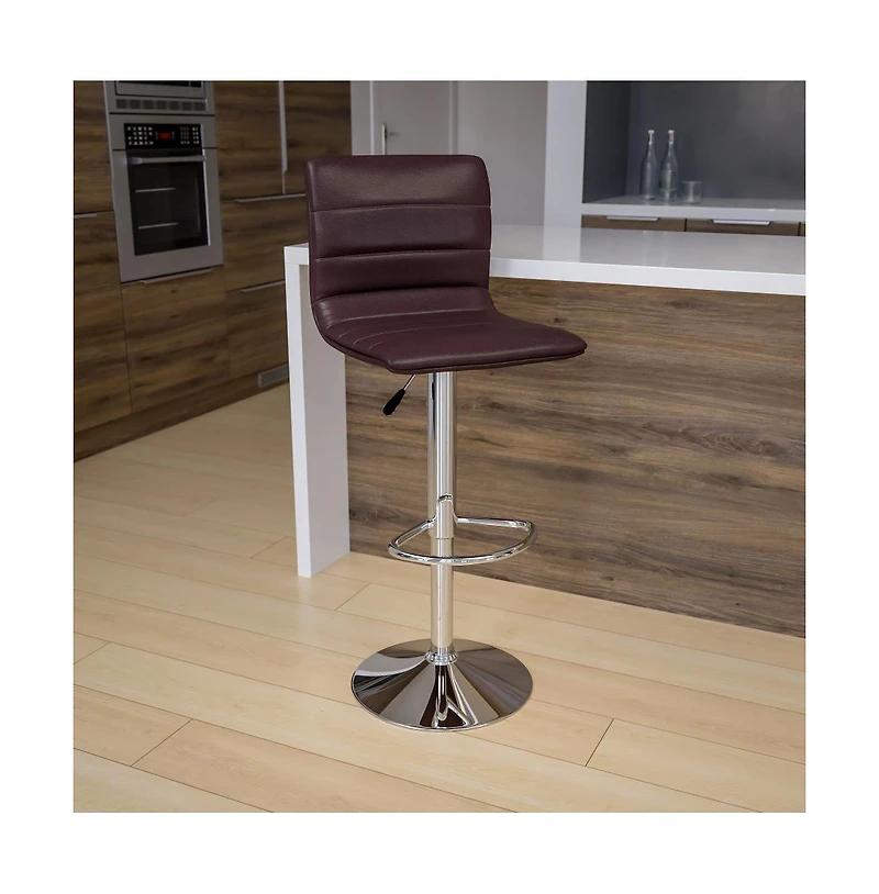 Coti Modern Channel Tufted Upholstered Height Adjustable Mid-Back Stool And Pedestal Base With Footrest