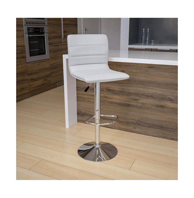 Coti Modern Channel Tufted Upholstered Height Adjustable Mid-Back Stool And Pedestal Base With Footrest