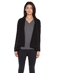 Jennie Liu Women's 100% Pure Cashmere 4-ply Cable-knit Drape-front Open Cardigan Sweater