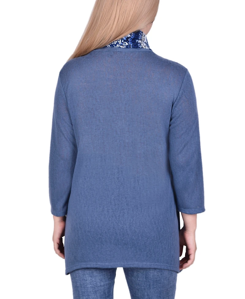 Ny Collection Petite 3-Fer Cardigan with Tank and Scarf Top