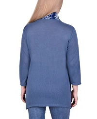 Ny Collection Petite 3-Fer Cardigan with Tank and Scarf Top