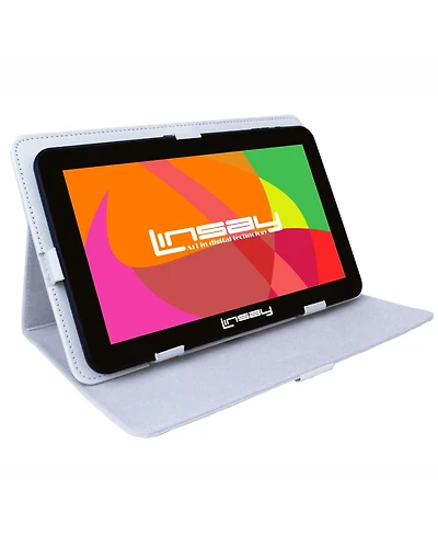 Linsay New 10.1" Tablet Octa Core 128GB Bundle with White Leather Case Newest Android 14