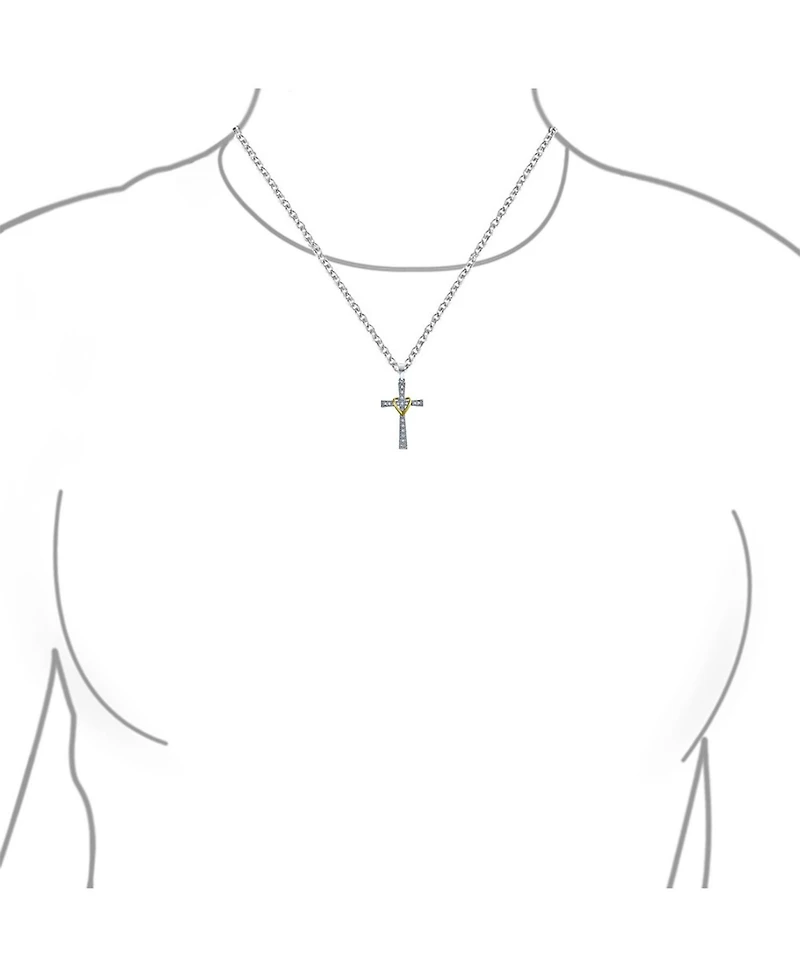 Bling Jewelry Cz Pave Accent Religious Love Of God Modern Fashion Heart Infinity Cross Pendant Necklace Two Tone Rhodium Plated Brass