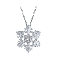 Bling Jewelry Holiday Party Snowflake Pendant Necklace & Earrings Set Blue Cz Sterling Silver
