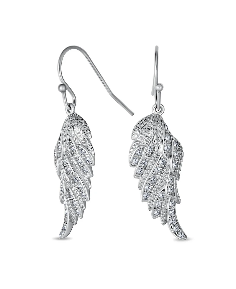 Bling Jewelry Heavenly Spiritual Symbol Cubic Zirconia Pave Cz Guardian Angel Wing Feather Lever back Dangle Earrings Sterling Silver French Wire