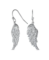 Bling Jewelry Heavenly Spiritual Symbol Cubic Zirconia Pave Cz Guardian Angel Wing Feather Lever back Dangle Earrings Sterling Silver French Wire