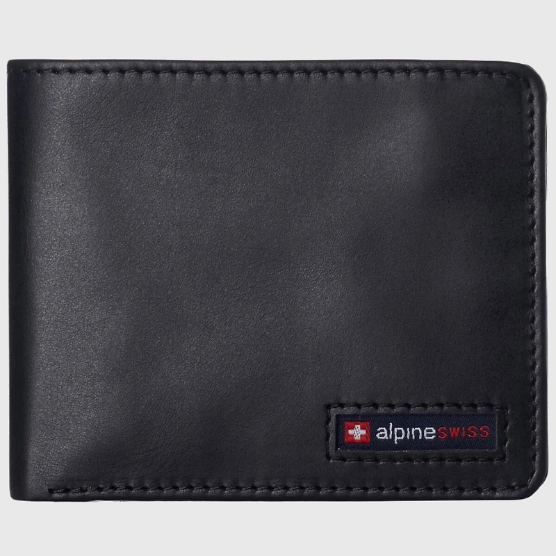 Alpine Swiss Men's Wallet for Men Rfid Protected Leather Spencer Bifold Divided Bill Section Gift Box 2 Id Windows 14 Card Storage Pockets