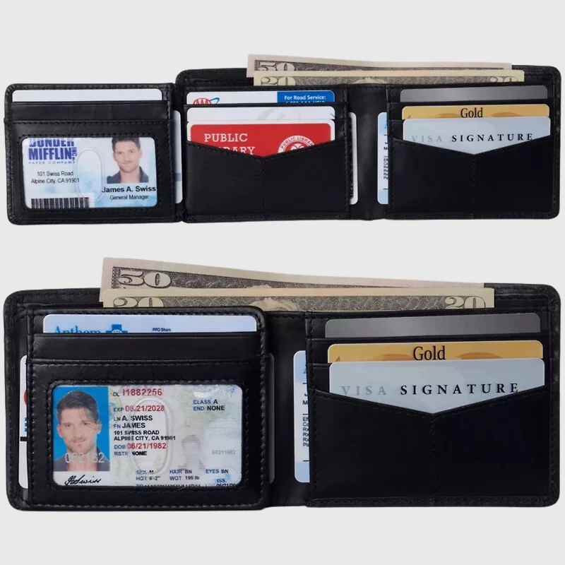 Alpine Swiss Men's Wallet for Men Rfid Protected Leather Spencer Bifold Divided Bill Section Gift Box 2 Id Windows 14 Card Storage Pockets